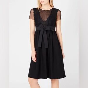 NWT Twinset Black Mesh Lace A Line Babydoll Bow Knee Length Dress Sz 40